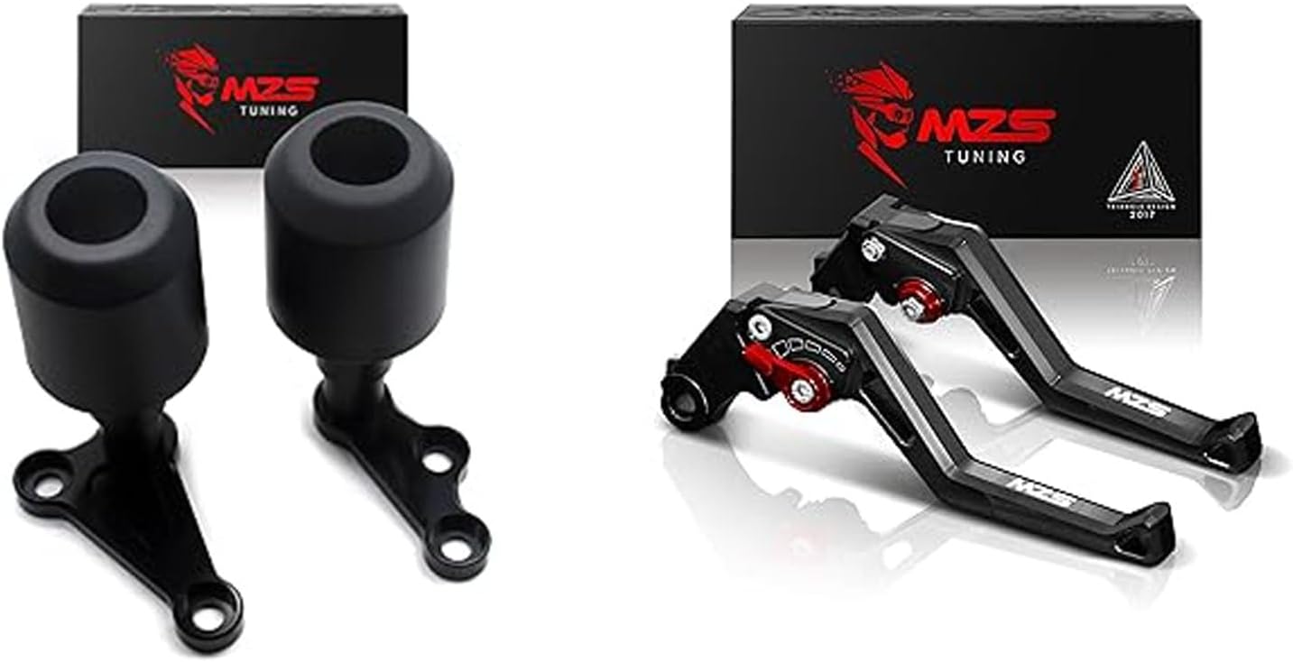 MZS Black Motorcycle Clutch Brake Levers Short Adjustable CNC+Motorcycle Frame Sliders, Falling Crash Protector Guards No Cut Kits Black Compatible with YZF R3