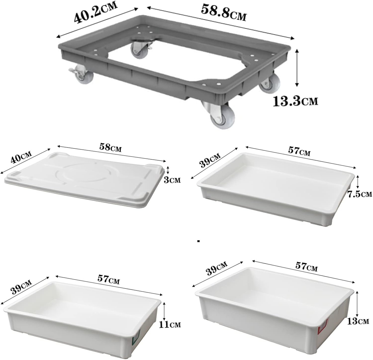 AIZYR Household Dough Proofing Box - Pizza Dough Tray Kit Cart with Wheels for Pizza Shops, Cake Shops, Bakeries,57cm Set with cart
