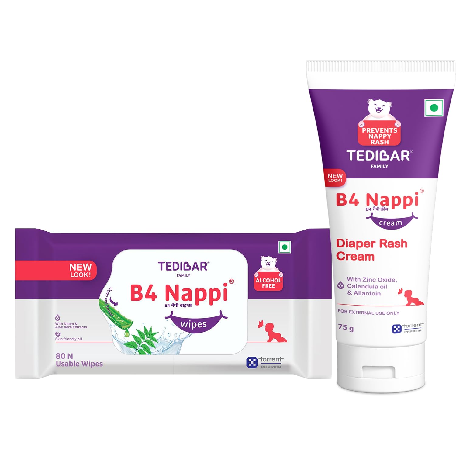 B4 Nappi Cream 75gm - Diaper Rash Prevention Cream. & B4 Nappi Wipes | Alcohol and Preservative-Free Baby Wipes | Enriched with Aloe Vera, Neem & Chamomile, 80 Pieces