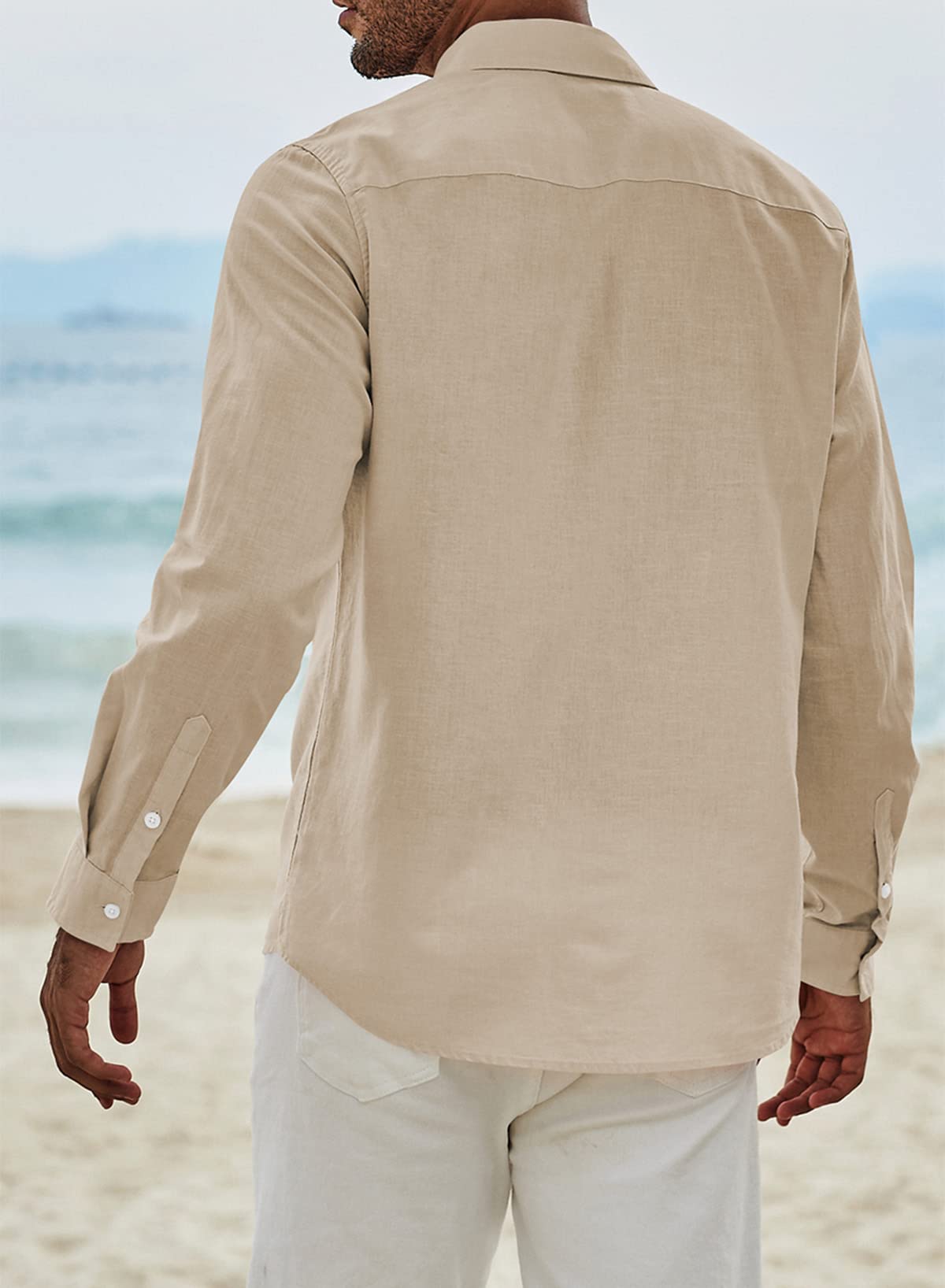 Elegancity Chemise en Lin pour Homme Manches Longues Boutonnée Coupe Régulière Uni Chemise de Plage décontractée d'été