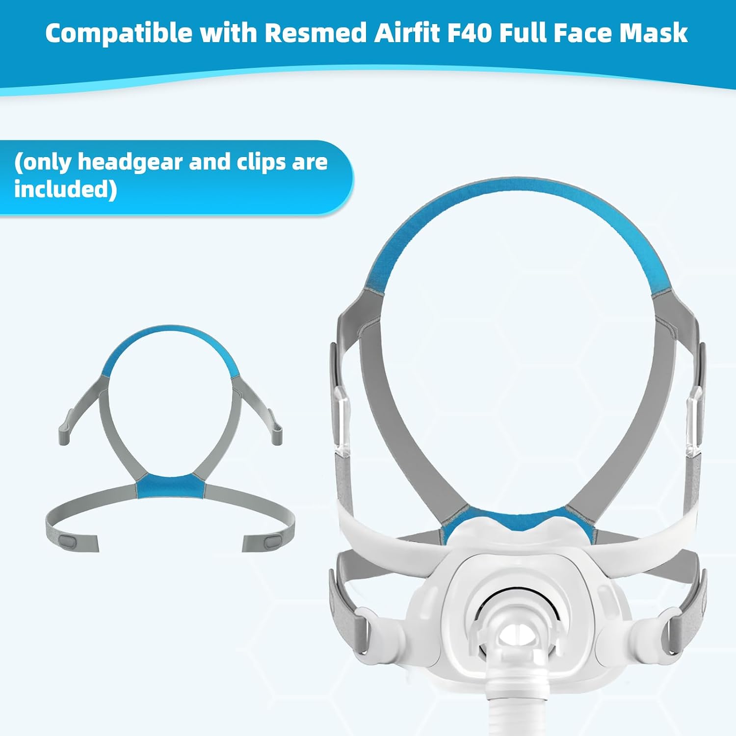 1 Pack Replacement Headgear for AirFit F40 with Clips-M, Headgear Strap for Airfit F40-Adjustable Better Seal, Standard Medium Size