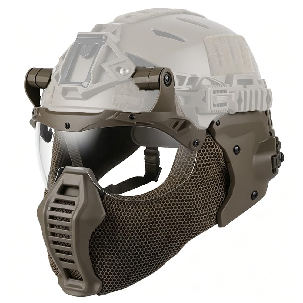 Fotrsta Full Face Airsoft Mask With Helmet Ear Cover And Clear Anti-Fog Goggles For FAST Tactical 3.0 Helmet, Adjustable Protective Mask For Paintball CS Hunting