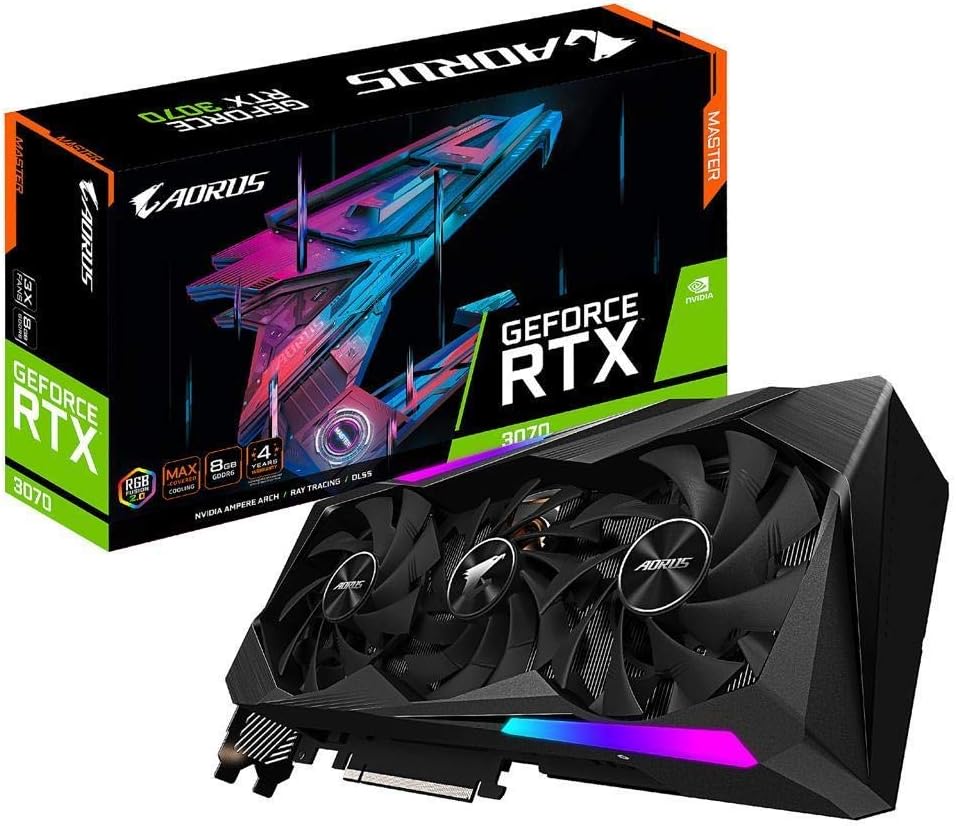 GIGABYTE AORUS GeForce RTX 3070 Master 8G Graphics Card, 3X WINDFORCE Fans, 8GB 256-bit GDDR6, GV-N3070AORUS M-8GD Video Card (Renewed)