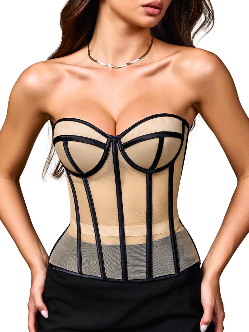 Sexy Lace Corset, Sheer Mesh Push-Up Underwire Bustier Shapewear, Party Outfits for Women 00-18