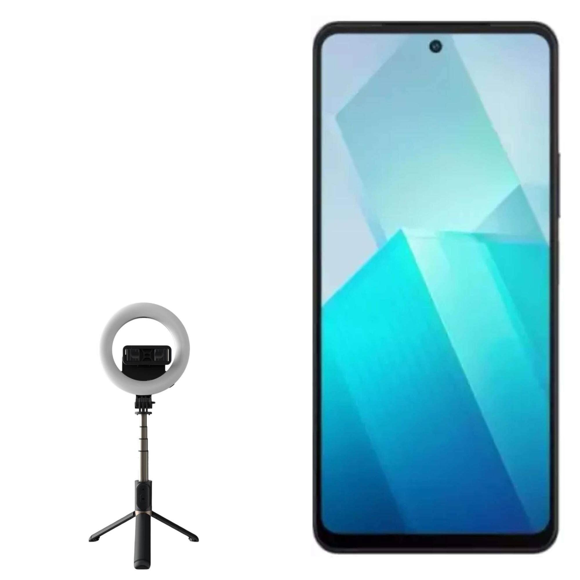 BoxWave Stand and Mount Compatible with vivo iQOO Z10 Turbo Pro - RingLight SelfiePod, Selfie Stick Extendable Arm with Ring Light - Jet Black