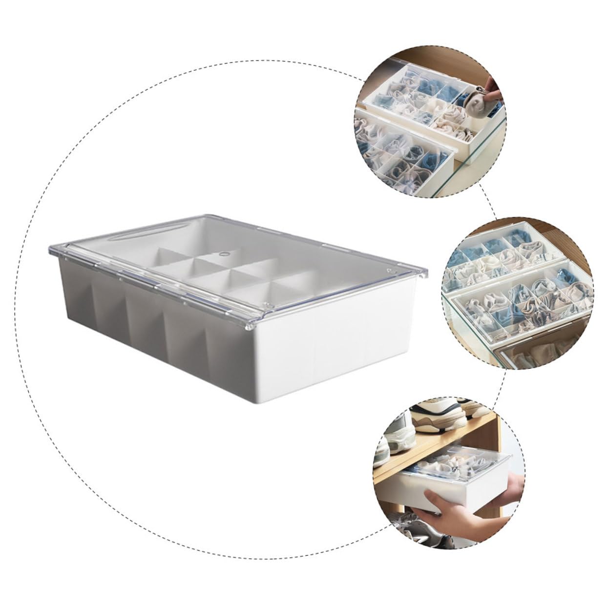 TOYANDONA Organizer per Calzini e 15 Scomparti a Griglie Multiple, Scatola Portaoggetti Coperchio, per Casa e Cassetti