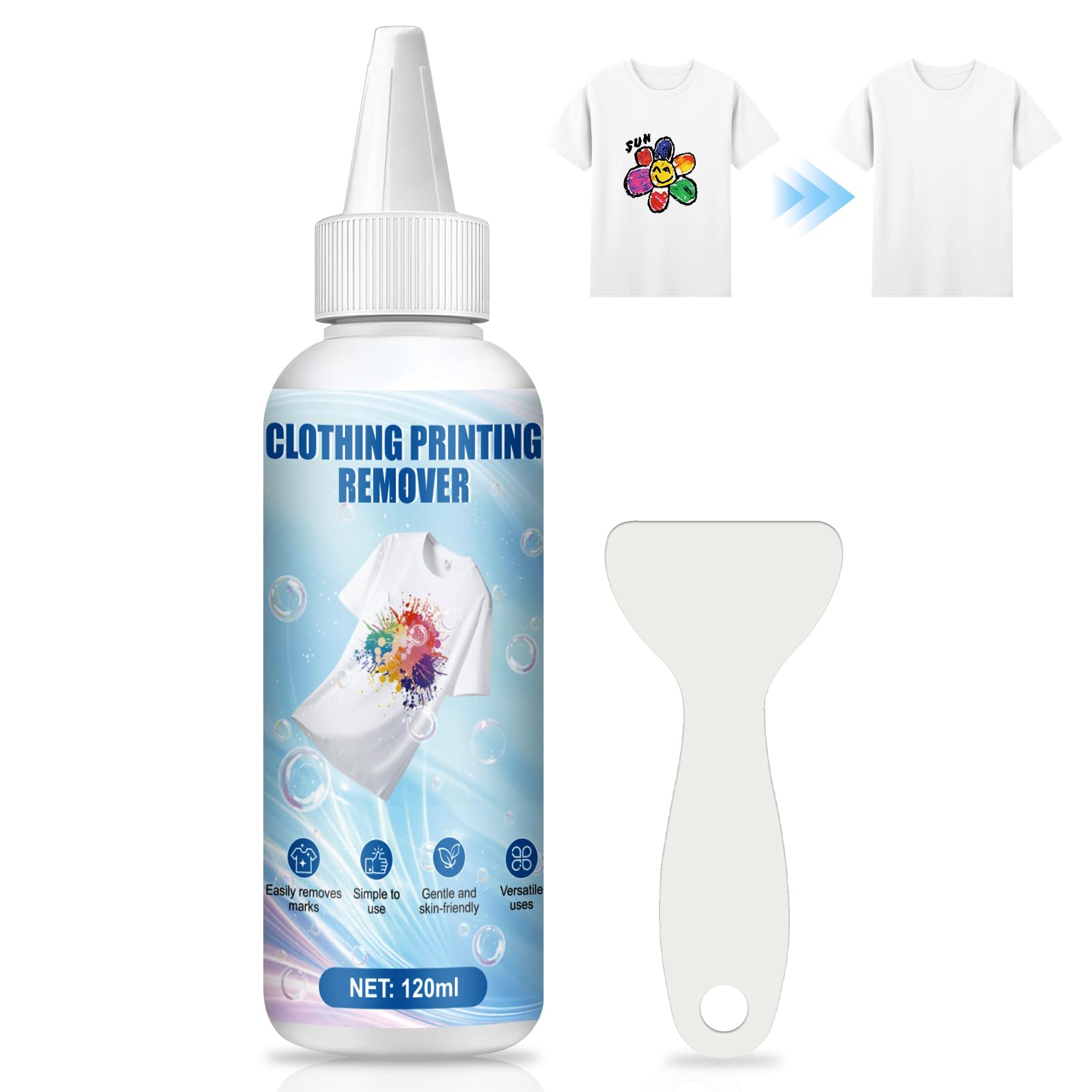 DTF Remover per Tessuti, Liquido di Rimozione 'InchiostroDTF, Kit Di PuliziaDTF, Rimuove le Impronte dai Vestiti, Delicato Sui Tessuti, Adatto perTessuti, Cotone, Poliestere, Nylon, 120 ml