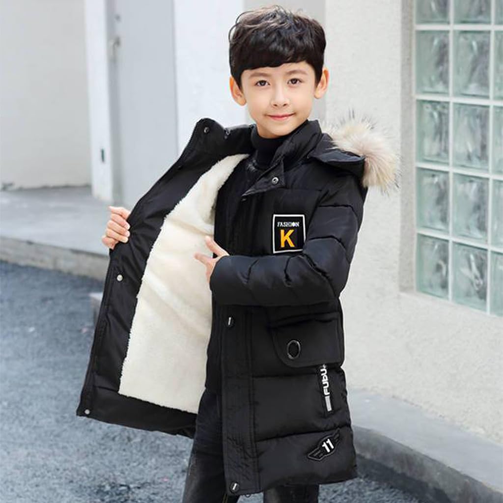 linboo Manteau Enfant Garçon Doudoune Doublure Polaire Chaud Veste d'Hiver à Capuche Fourrure Blouson Matelassé Epais Parka