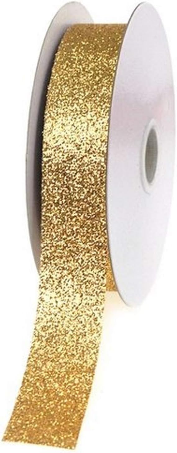 Homeford Glitter Ribbon Gift Wrapping, 7/8-Inch, 25-Yard, Gold