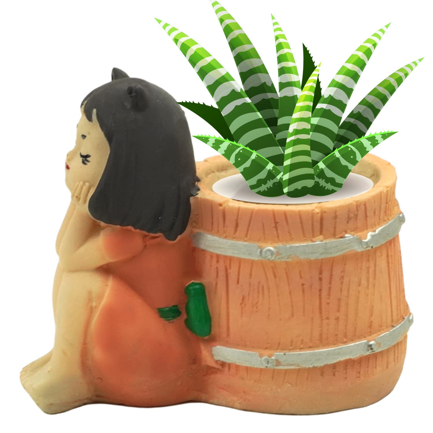 8Cross Resin Succulent Planter Pot - Mini Flower Pot for Home, Garden, Office Desk Decor - Barrel Girl Design, Plant Not Included (B0BHMB8DR4) Amazon Price History, Amazon Price Tracker
