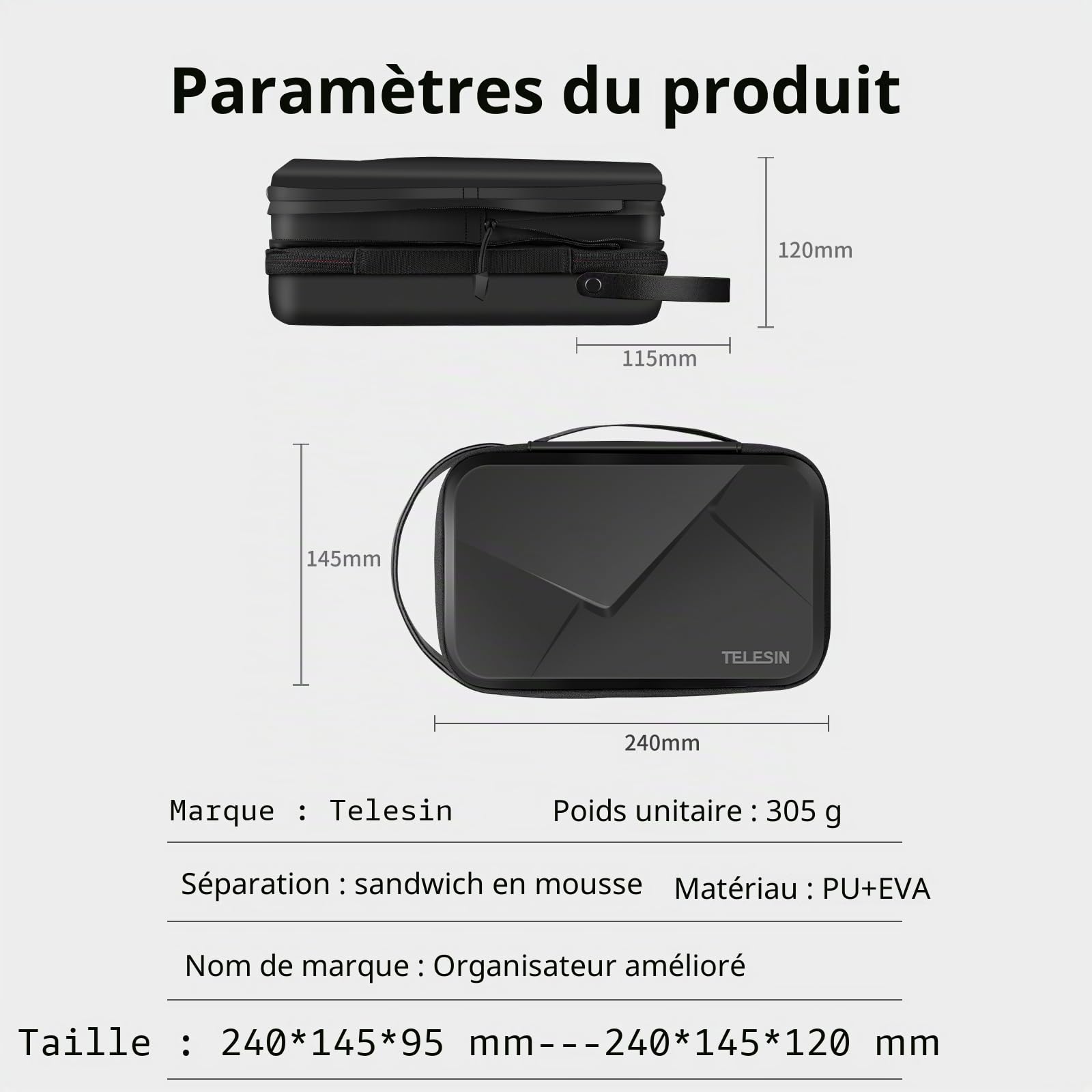 TELESIN Housse de Transport pour GoPro Max Hero 12 11 10 9 8 7 Insta360 X3 Go3 Ace Pro DJI Action 3 4 Osmo Pocket 3