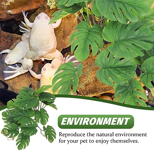 ORFOFE Artificial Hanging Plants with Suction Cups for Reptile Terrariums Realistic Climbing Decor for Tortoise and Amphibian Habitats Green Pendant Leaves for Reptile Enclosure Accessories - Image 2