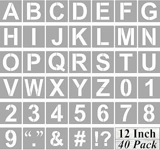 Alphabet Letter and Number Stencils 12 Inch - 40 Pack Large Letters and Numbers Stencil Templates with Signs for Painting on Wood, Reusable Number Letter Stencils for Chalkboard Signs & Wood Wall Art