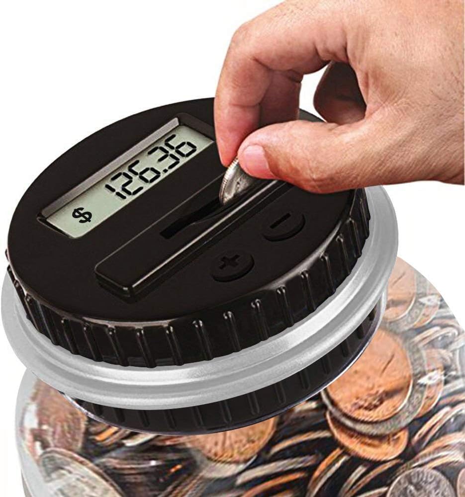 Digital Coin Bank, HeQiao Clear LCD Piggy Bank Simple Auto Counting Large Money Box Coins Savings Jar for US Coins (Silver)