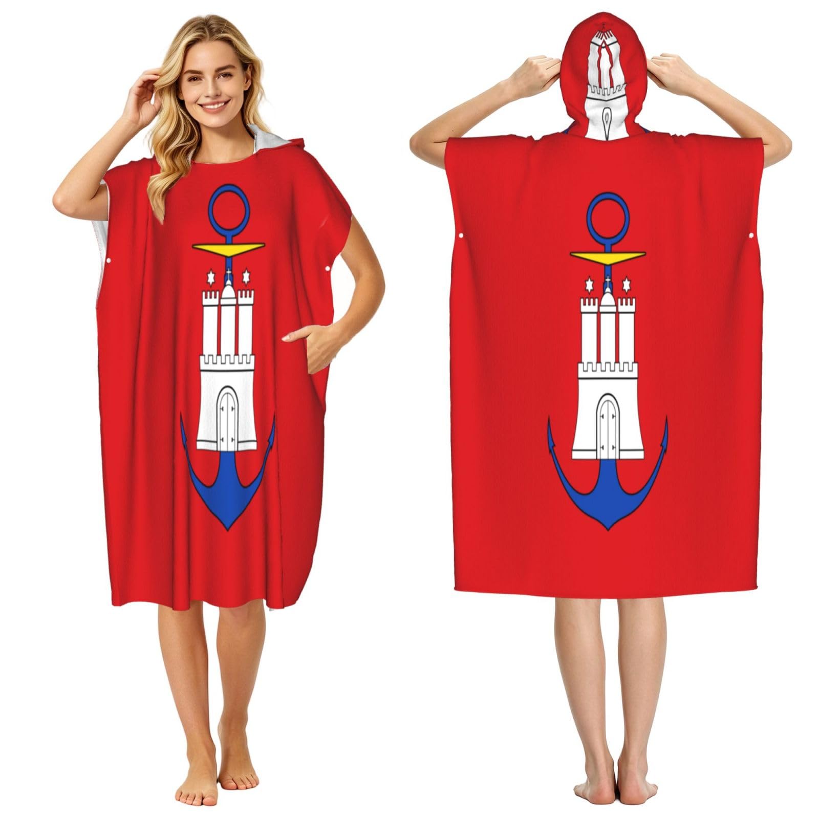 DTHKJNLSF Hamburg Flag Adult Hooded Beach Poncho Towel