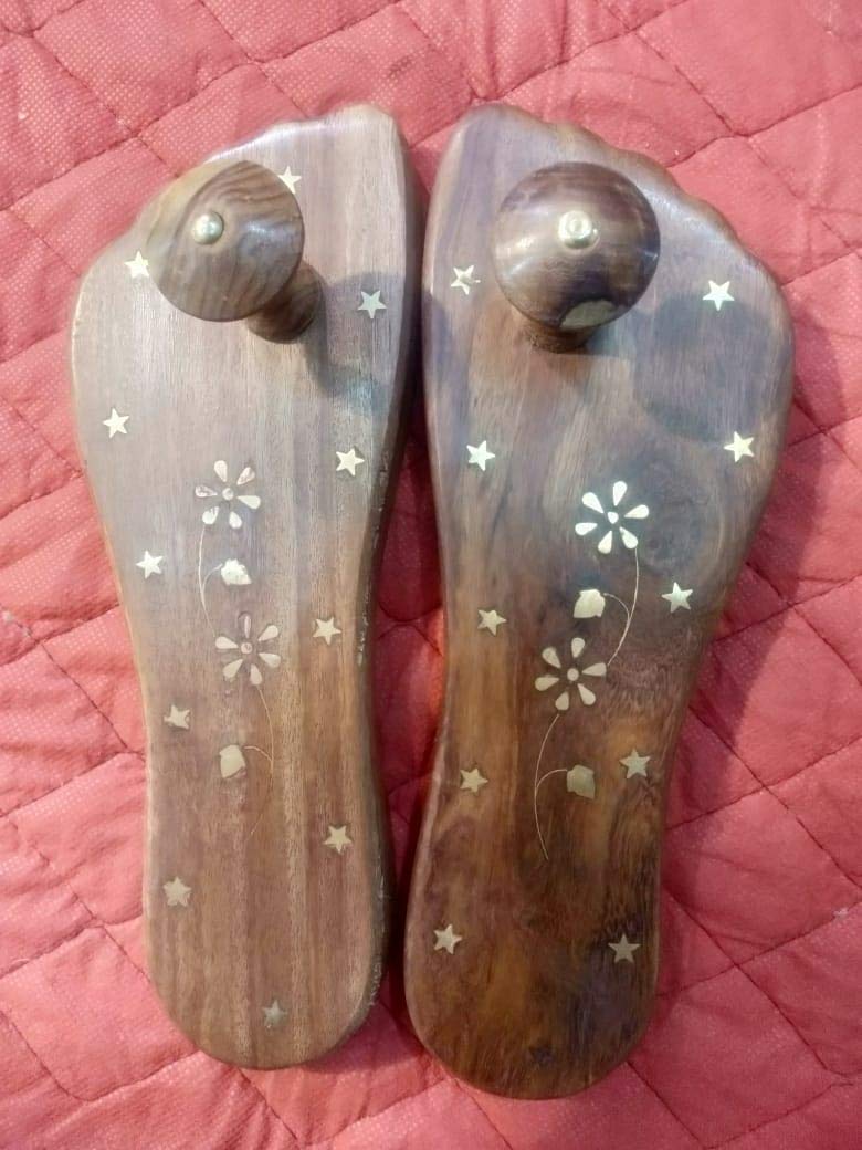 Wooden Khadau, Charan Paduka, Wooden Slipper with Heel (Designed) Rosewood-picture-36