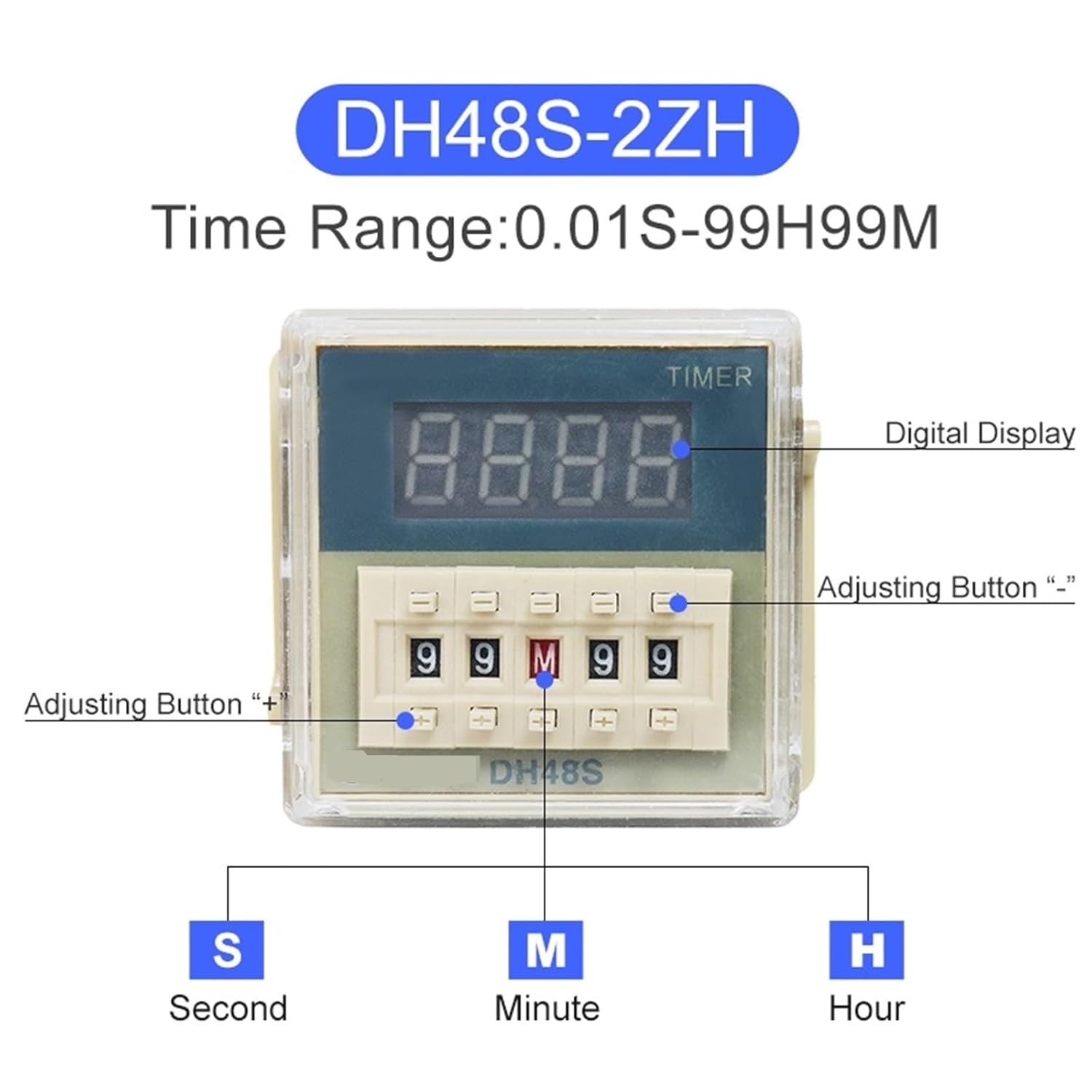 DH48S-2ZH Time Delay Relay Switch DC24V 12V 0.01S-99H99M Digital LED Programmable Delay Timer Relay AC220V 380V SPDT VaneAims 1pcs(AC380V)