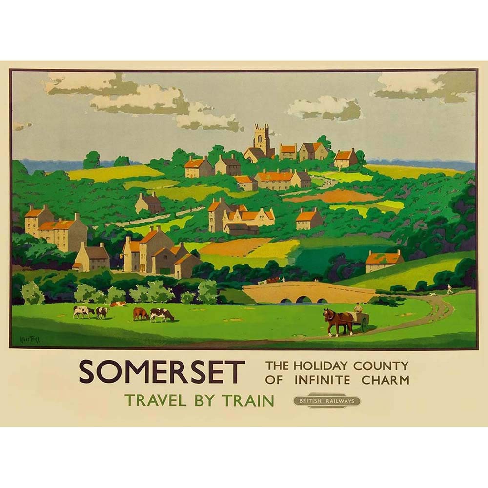 Wee Blue Coo Travel Tourism Rail Train Somerset County Village Rural UK Art Print Poster Wall Decor 12X16 Inch