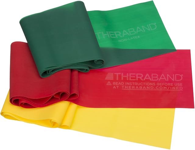 THERABAND Resistance Bands Set, Resistance Bands for Exercise, Physical Therapy, Work-Outs/Gym, Strength Train at Home, Yellow, Red & Green, Light