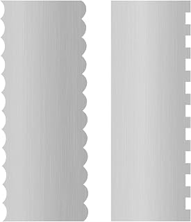 2pcs Stainless Steel Cake Scraper Smoother 9 Inch Cake Decorating Comb Double Sided Patterned Edge Stripe Edge Scraper Cake Leveler Decorating Tools Edge Jagged Wave Patterned Comb for Butter Cream