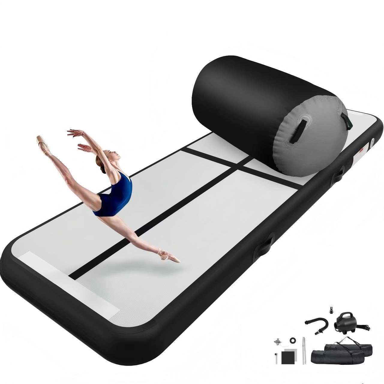 air roll ginnastica artistica con air roller,Tappeto da ginnastica da 10 cm premium con pompa ad aria | Pista per tumbling resistente 3 m/4 m con rullo gonfiabile 100x60 cm