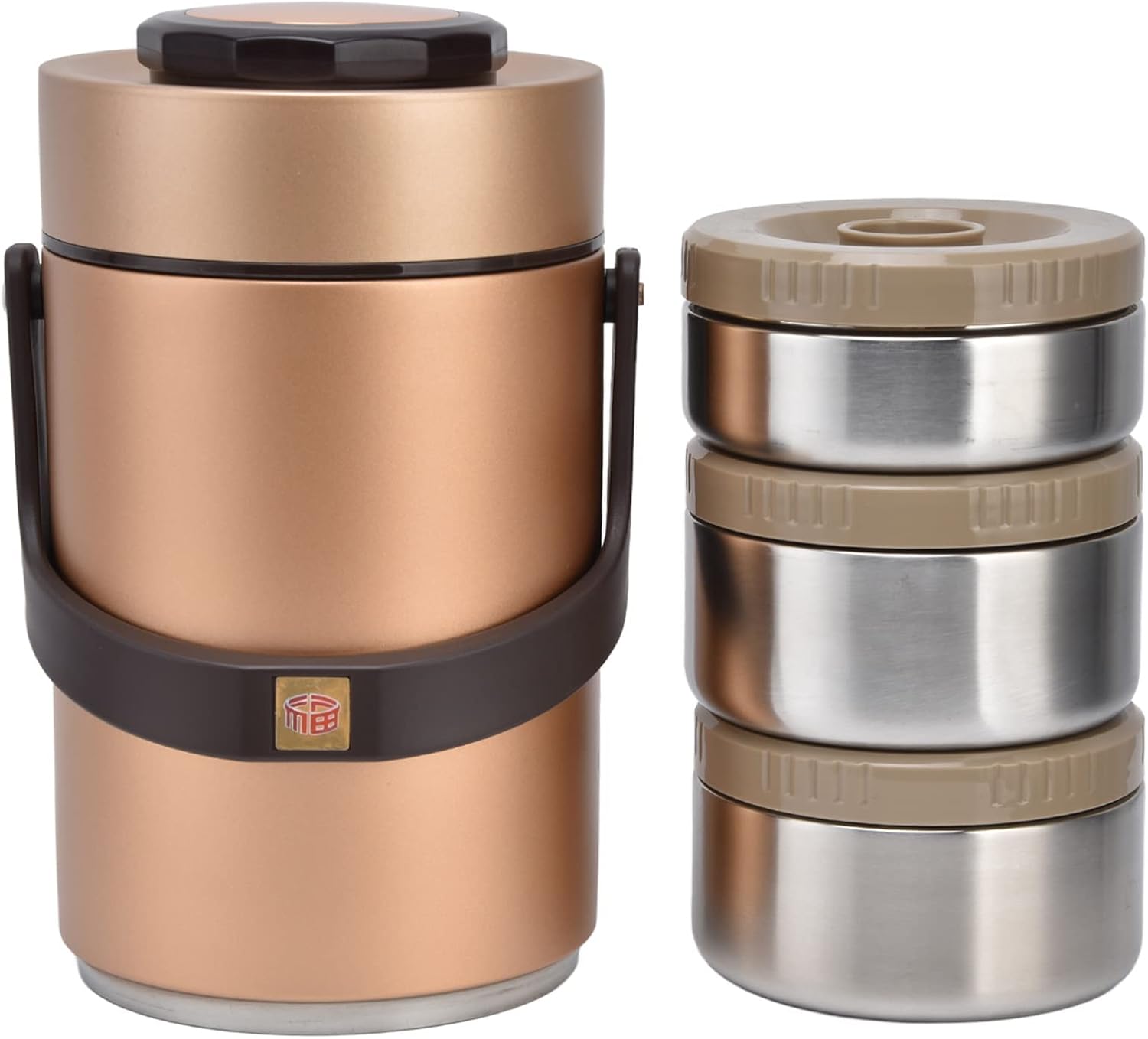 Mumusuki Vacuum Insulated Food Jar, Portable 3 Layers Stainless Steel Leakproof Lunch Box with Comfortable Handle for Work Travel Picnic Outdoor