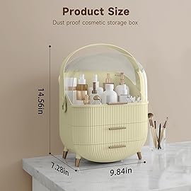 BTGGG Makeup Organizers, Make Up Organizer for Vanity, Countertop Cosmetic Storage with Drawers and Transparent Cover for Bedroom Bathroom, Pearl White