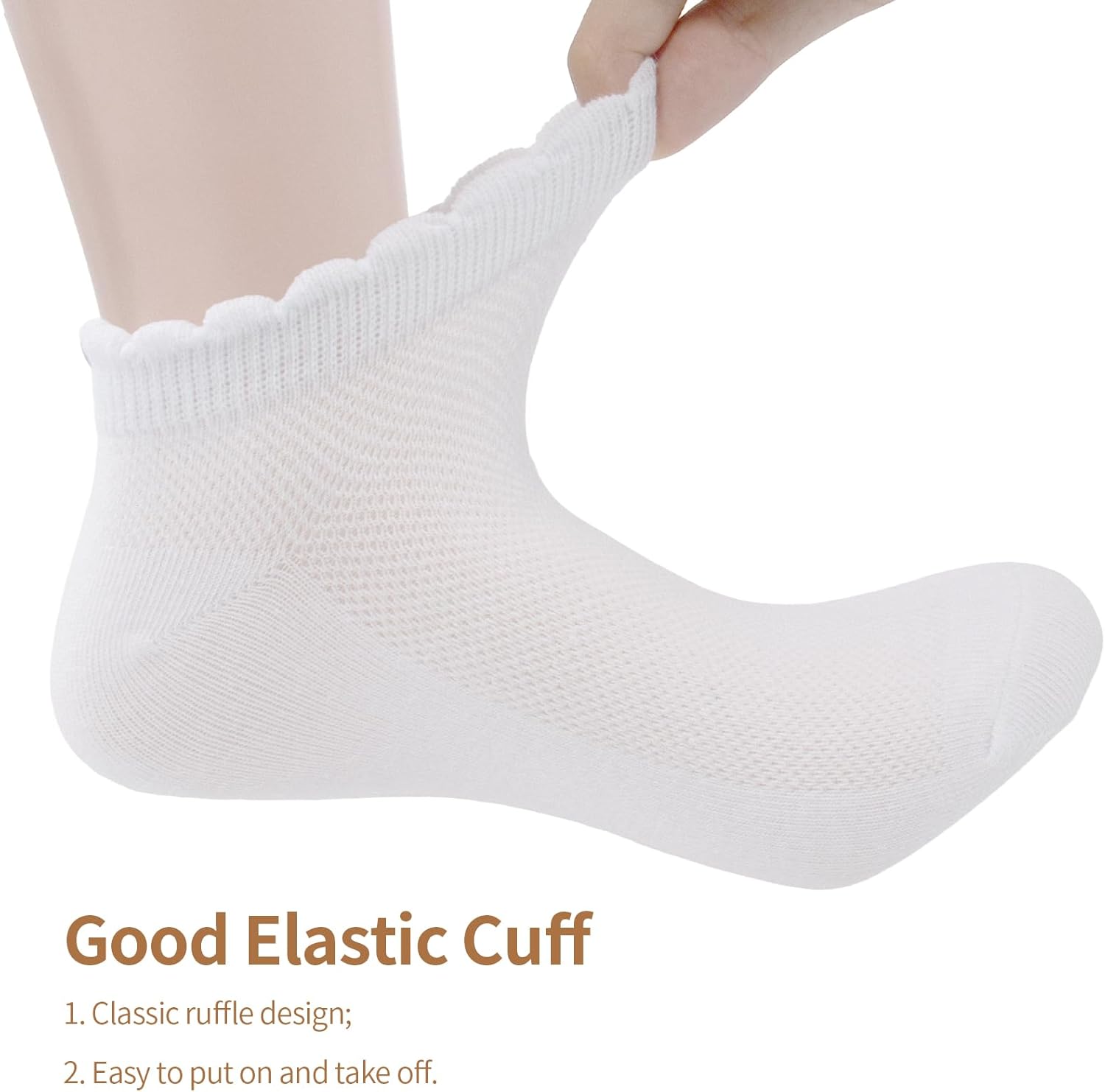 Meeshine 5 Pack Womens Mesh Thin Socks Soft Cotton Low Cut Ruffle Breathable White Eyelet Ankle socks - Image 2