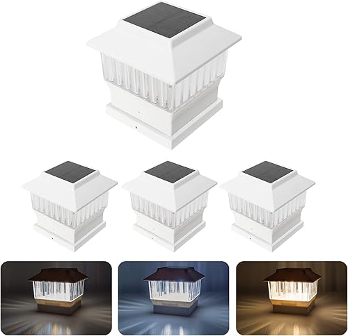 Luces solares modernas para tapa de poste #2 (se adapta al poste de 4 x 4, nominal 5 x 5), 50 lúmenes con tres opciones de temperatura de color, luz