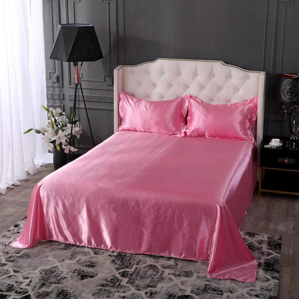 Drap plat en soie de satin doux pour un lit king size élégant en rose