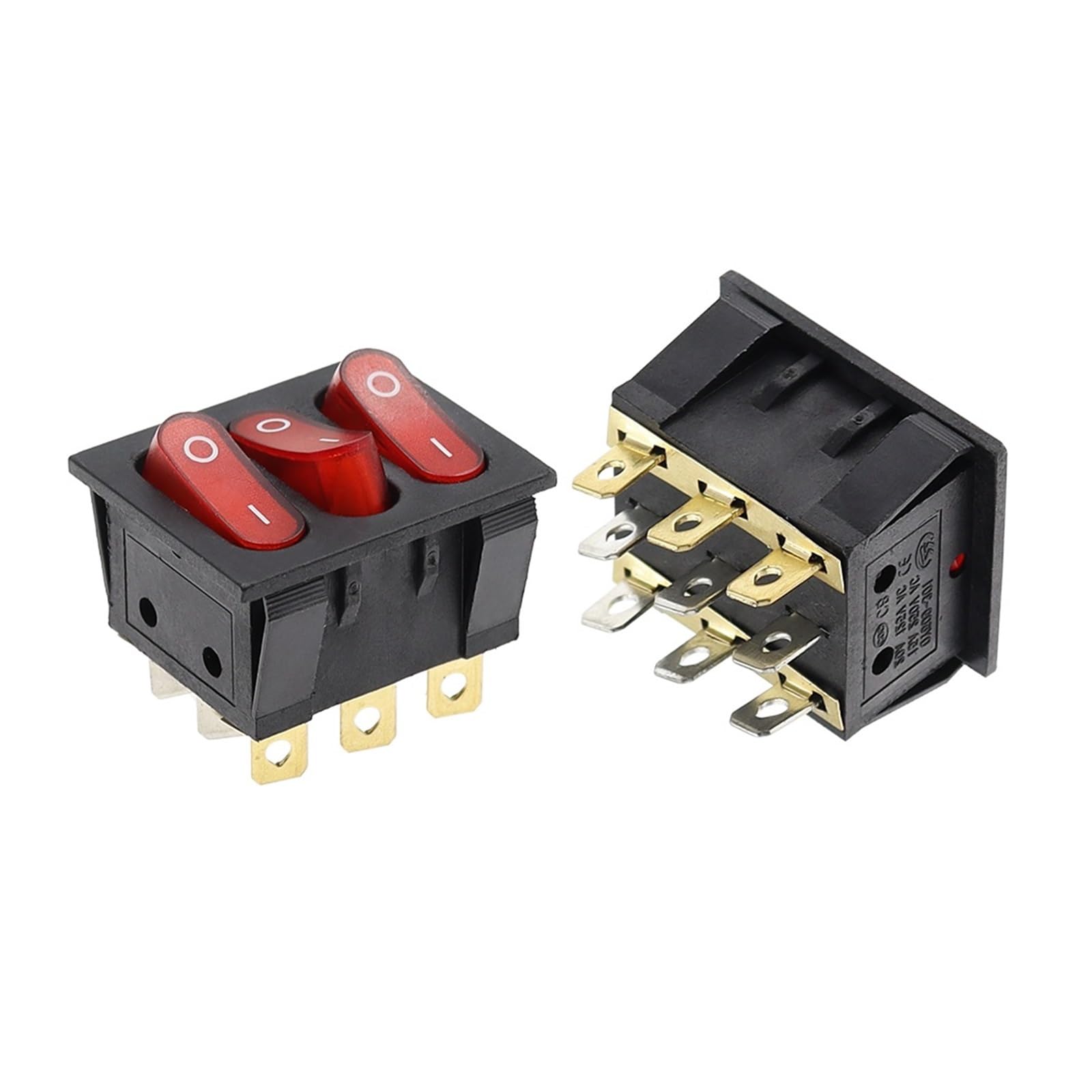 BKGWCSOR 1PCS On-Off KCD3 9Pin Red 15A 250V 20A 125V AC Light Boat Car Rocker Switch KCD3-303 KCD3 Triple Light Switch Button Switches