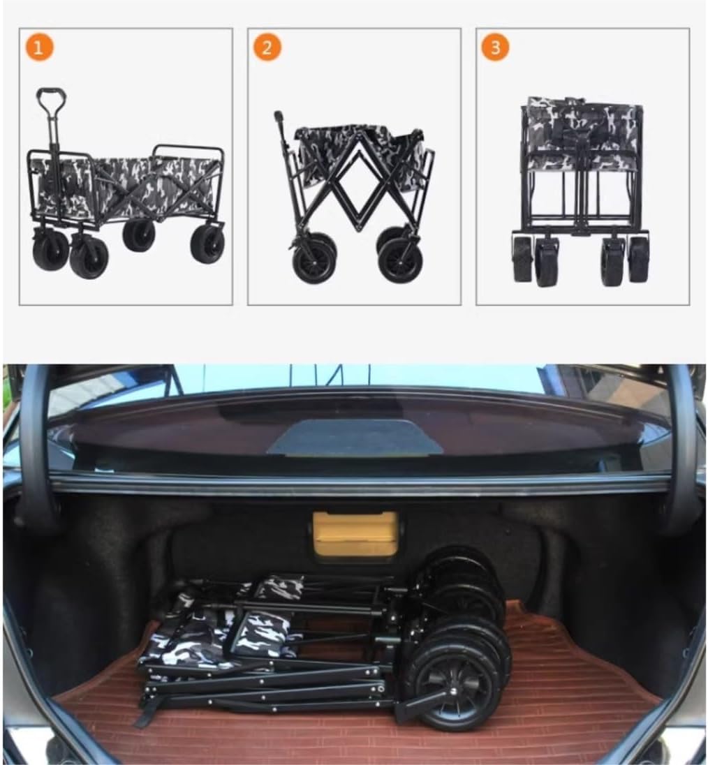 Foldable Garden Cart with 4 Wheels, Heavy-Duty Beach Utility Trolley for Camping, Outdoor Cargo Transport, Portable Garden Trailer (B)