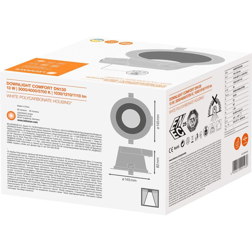 Ledvance LED Downlight Leuchte für Innenanwendungen Warmweiß 160,0 mm x 52,0 mm DOWNLIGHT ALU 4060000000000