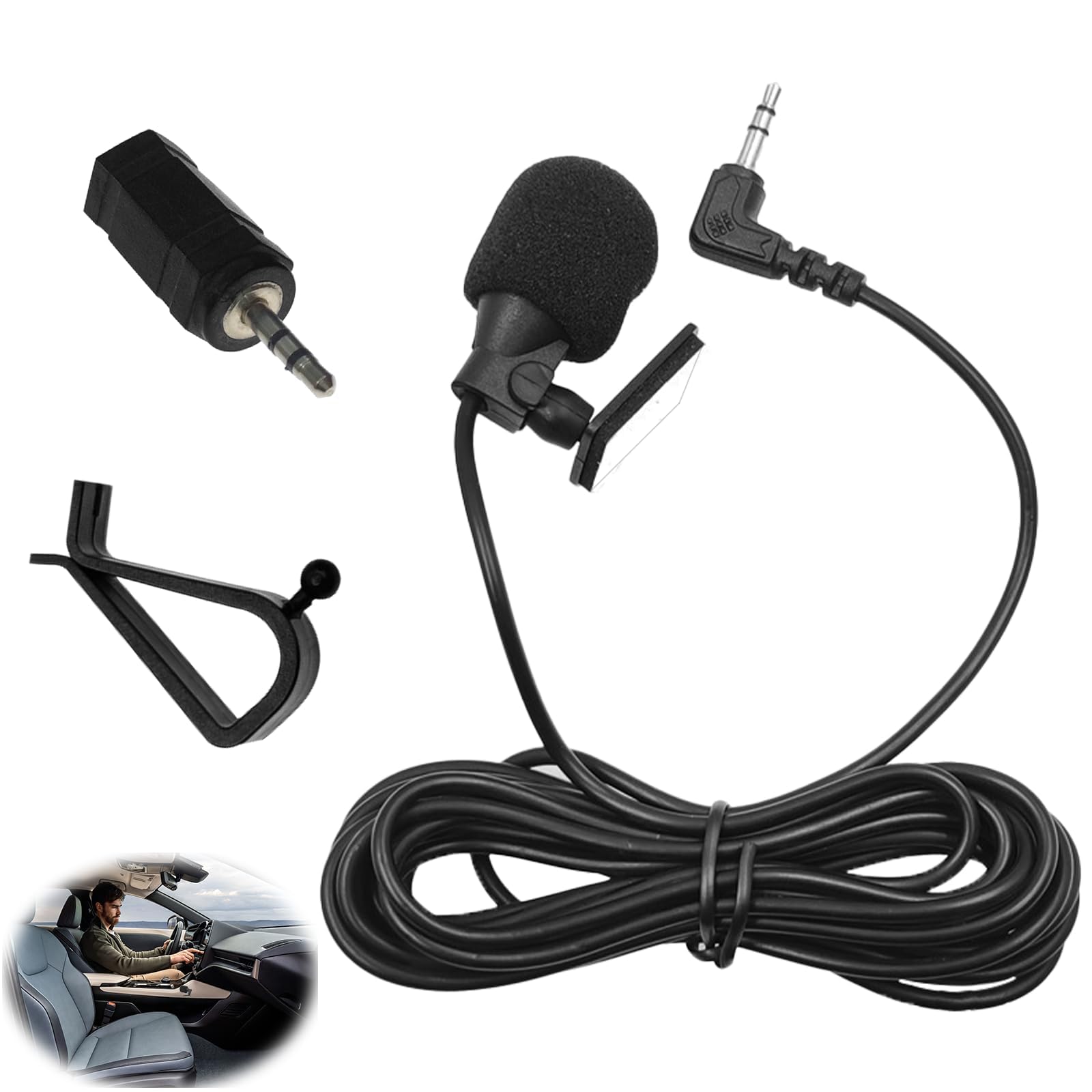 Mikrofon samochodowy 3,5 mm, przenośny zewnętrzny mikrofon stereo do głównego pojazdu Bluetooth z aktywowanym radiem stereo, adapter 3,5 mm na 2,5 mm, 3 m Plug and Play