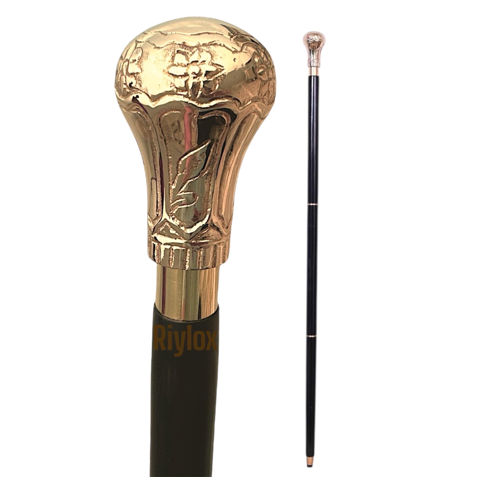 Replica di Bat Masterson - Bastone da passeggio in legno fatto a mano da 95,2 cm, con manico in ottone, finitura nera e oro, elegante bastone da passeggio per uomini e donne