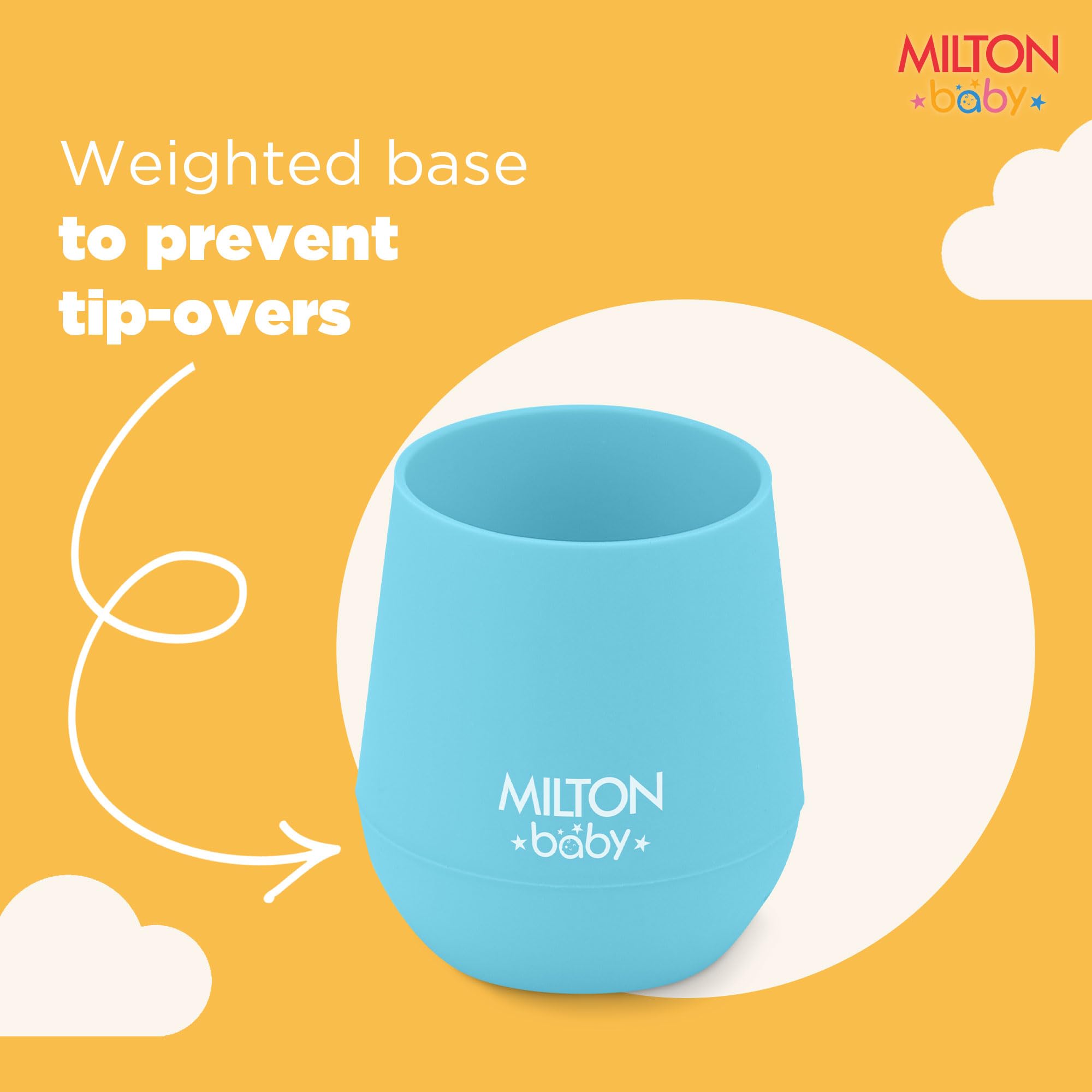 MILTON baby Silicone Tumbler with Spoon I Baby & Toddler Training Cup & Spoon I BPA Free- 100% Food Grade I Weighted Base to Prevent Tip-Overs I Anti Slip Bottom I Gentle on Tender Gums I Light Blue 2