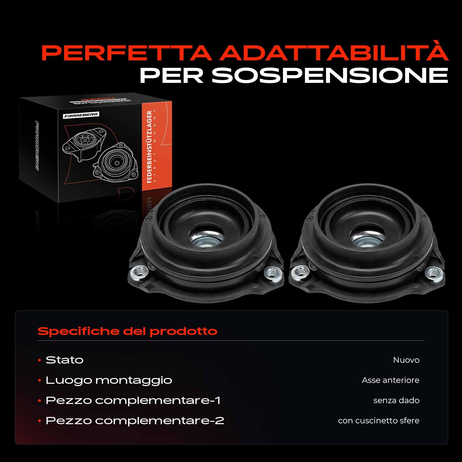 Frankberg 2x Cuscinetti a cupola Cuscinetto di supporto ammortizzatore Anteriore sinistro Destro Compatibile con 500X 334 SUV Compass M6 M7 MP MV Renegade B1 BU BV Renegade Van B1 BU Replace# 52128763