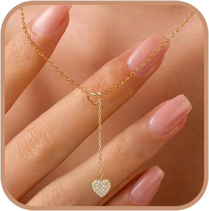 925 Sterling Silver Lariat Heart Pendant Necklace for Women,14k Gold Plated Cubic Zirconia Infinity Love Heart Choker Necklaces to Daughter Trendy Wedding Jewelry Mothers Day Gifts for Mom