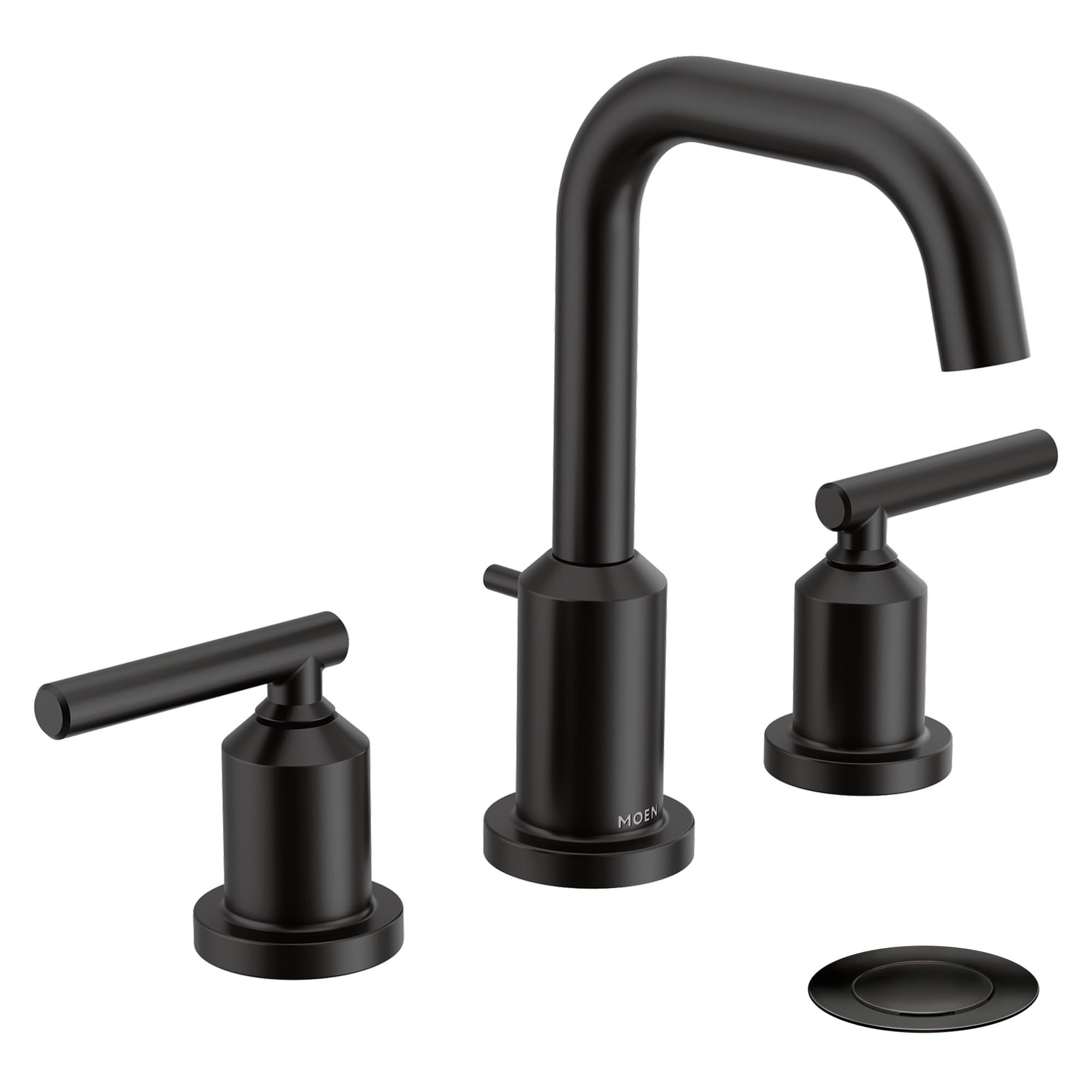 Photo 1 of Moen Gibson Two-Handle High Arc Widespread Modern Bathroom Sink Faucet for 3-Hole Setups with Valve Included, Matte Black, TV6142BL