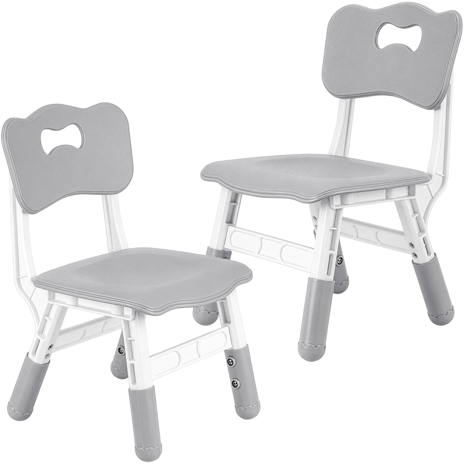 EVERGOODS Kids Chair Set of 2, Chair 2+ Years, Height Adjustable Kids Desk Chair with Backrest, Kids Folding Chair Durable Plastic Children Chair for Study, School, Bedroom, Max 100KG, Grey