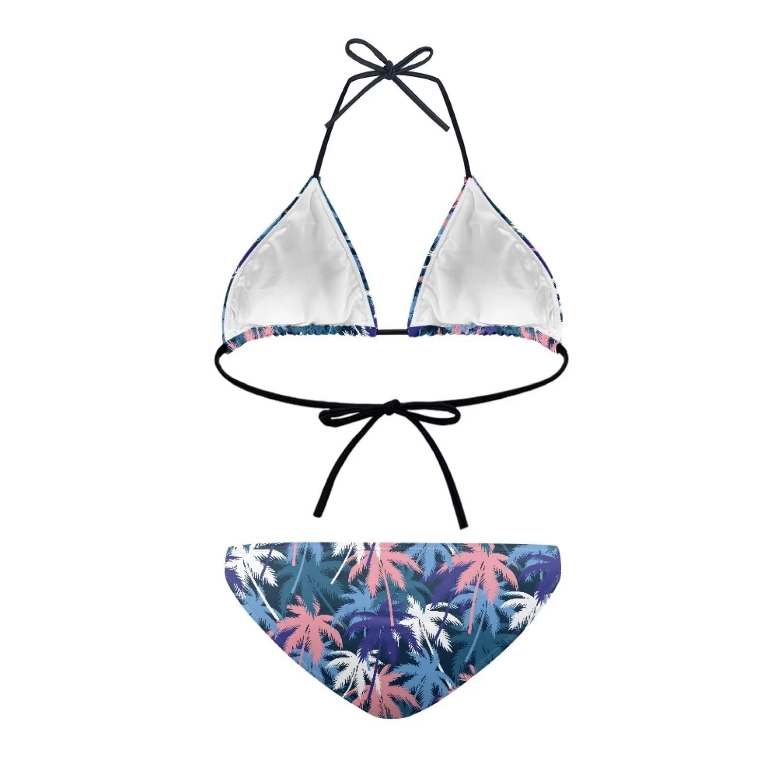 Suhoaziia Palm Tress Bikini Sets for Women Halter Bottom Spaghetti Strap Swimwear 2 Pieces Set Triangle Top Bathing Suits for Summer Beach Holiday