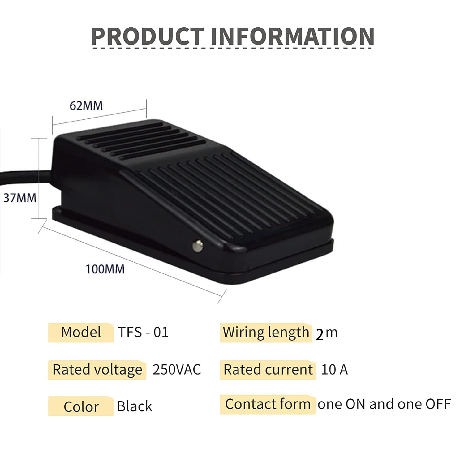 Interruttore A Pedale Elettrico 10A 250V - Controllo Momentaneo Con Cavo 2m, Nero - Foto 4