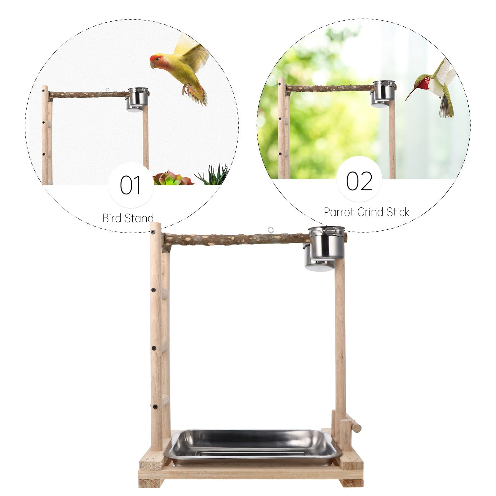 TOYANDONA Soporte para Mediano con Comedero Inoxidable y Escalera de Madera Juguete para Aves Que Ejercicio y Cuidado Dental Accesorio Seguro y Duradero para Jaulas de Pájaros
