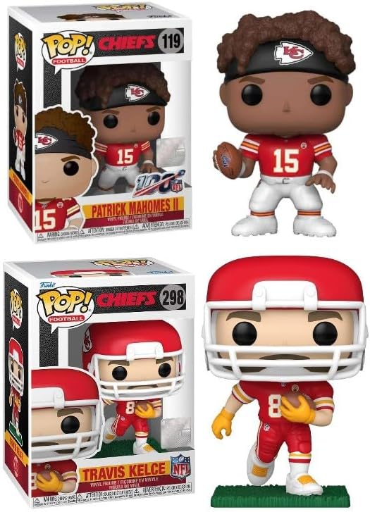 Funko Pop! NFL Kansas City Chiefs Patrick Mahomes II #119 and Travis Kelce #298, Vinyl Figure Combo Set of 2