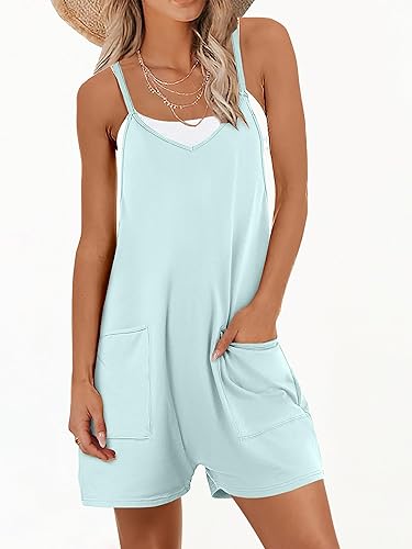 Miniatura 2 de ANRABESS - Rómpers de verano para mujer, informal, holgado, sin mangas, con tirantes delgados, pantalones cortos, overol para vacaciones en la playa