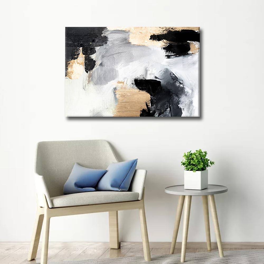 JUYIOPAX Cuadro nórdico para dormitorio, pintura abstracta en lienzo con textura, negro y dorado, gran cuadro para sala de estar, decoración del hogar (65x130cm/sin marco).