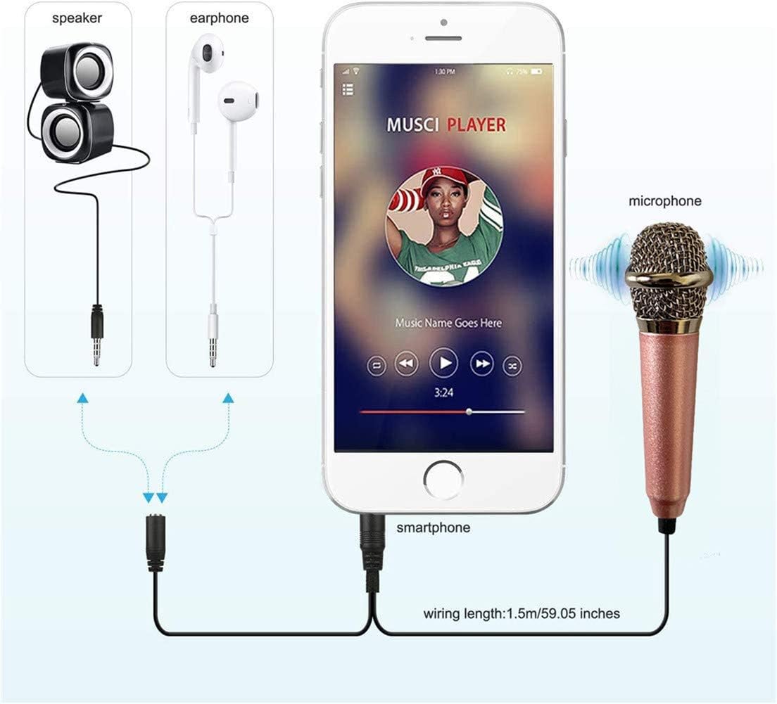 Mini Microphone,Tiny Microphone,Mini Karaoke Microphone for Mobile Phone Laptop Notebook Apple iPhone Sumsung Android (Send Adapter Cable) (Golden)