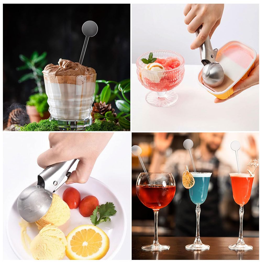 Porzionatore per Gelato 4.8cm,Cucchiaio Porzionatore Paletta,Cucchiaio per Gelato in Acciaio Inox,Con 18cm Bastoncini per Cocktail,Per Palla Gelato,Polpette Di Carne,Palla Melone,Cottura