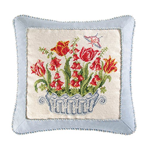 C&F Home Colonial Williamsburg Tulip and Foxglove Needlepoint Pillow 18