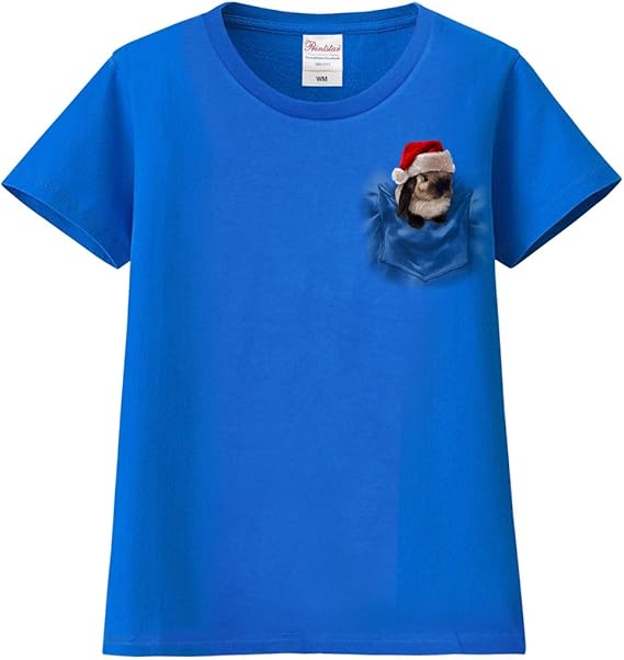 Amazon ノーブランド品 ポケットから顔を出すサンタ子ウサギ ブルー Xlサイズメンズ半袖tシャツ Tシャツ カットソー 通販